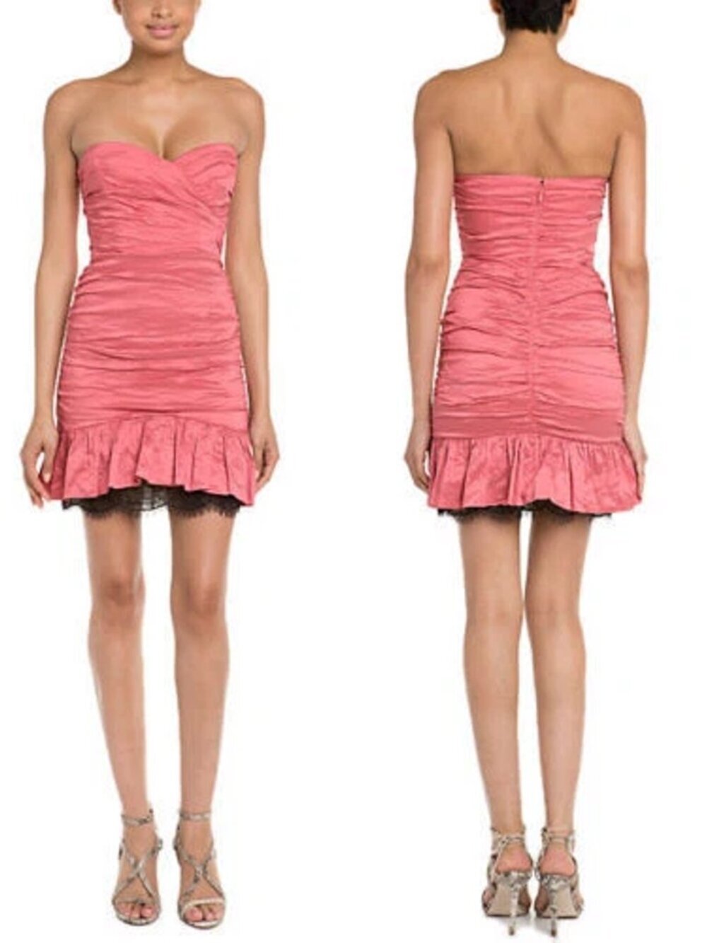 NWT New BCBGMaxAzria Fleur Strapless Taffeta Cocktail Mini Coral Dress Size 4